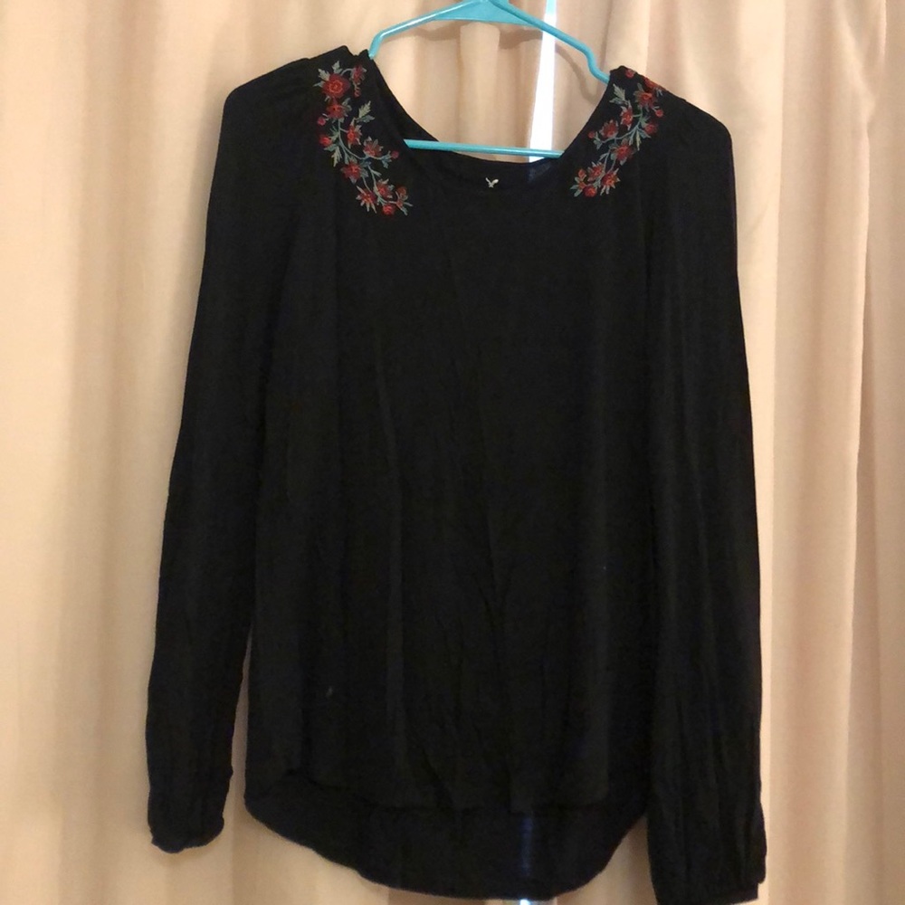 American Eagle soft and sexy black top with floral